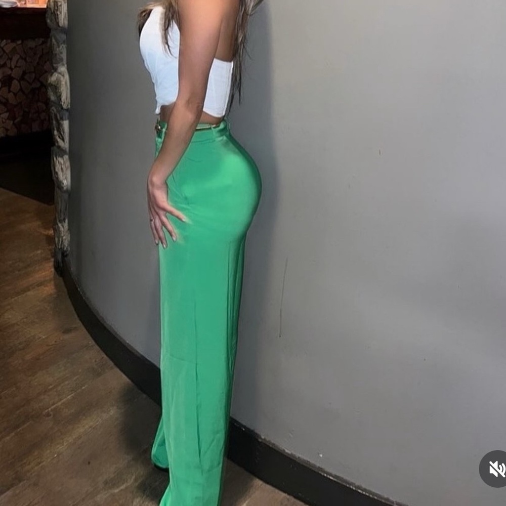 Chic Green Wide Leg Women's Pants